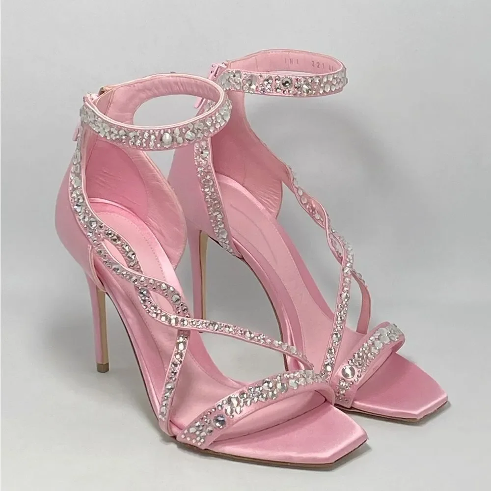 Alexander McQueen Crystal Satin Ankle-Cuff Cocktail Sandals size 36.5
